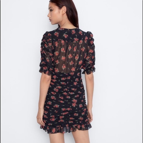 Zara Dresses Zara Draped Floral Print Ruched Dress Poshmark